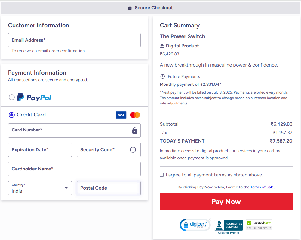 The power Switch CheckOut Page